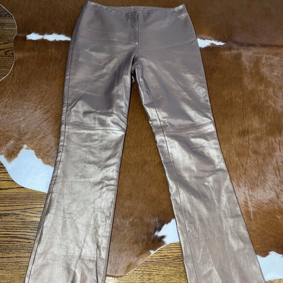 CACHE Metallic Copper Bronze Brown Leather Pants Size 10 Y2K Festival - Picture 1 of 12
